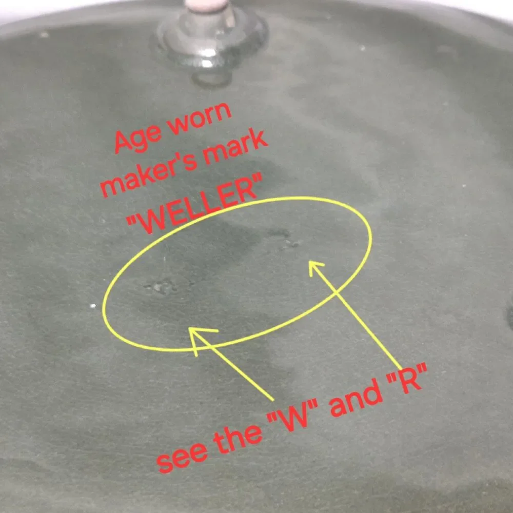 Weller Pottery Green Rosemont Large Shallow Tri-Foot Flower Bowl Plant Dish - Picture 13 of 13